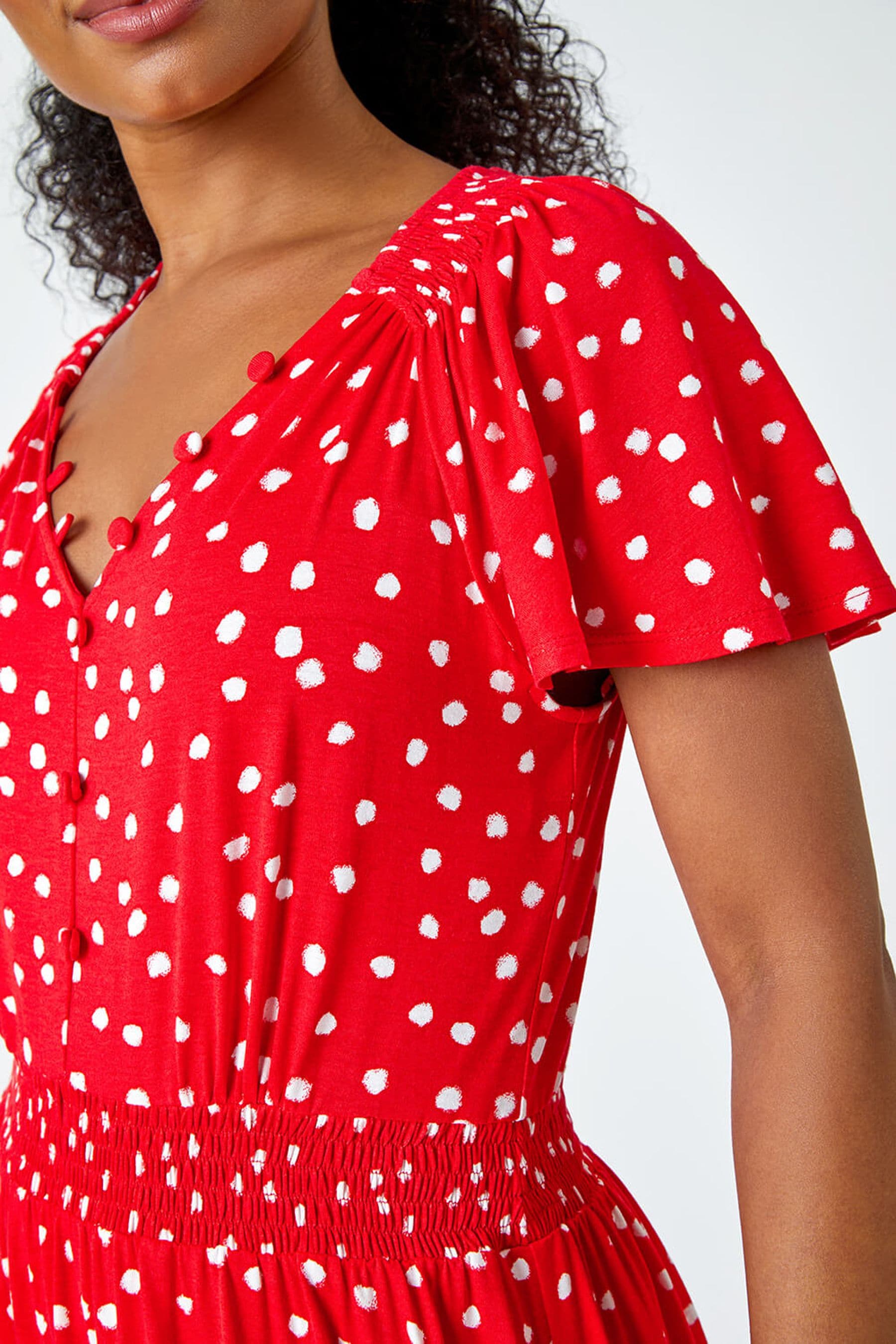 Buy Roman Red Polka Dot Button Stretch Midi Dress from the Next UK online shop