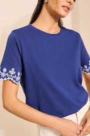 Friends Like These Navy Blue Short Sleeve Contrast Broderie Sleeve T-Shirt - Image 1 of 4