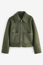 Olive Green Zip Through Short Textured Jacket - Image 5 of 6