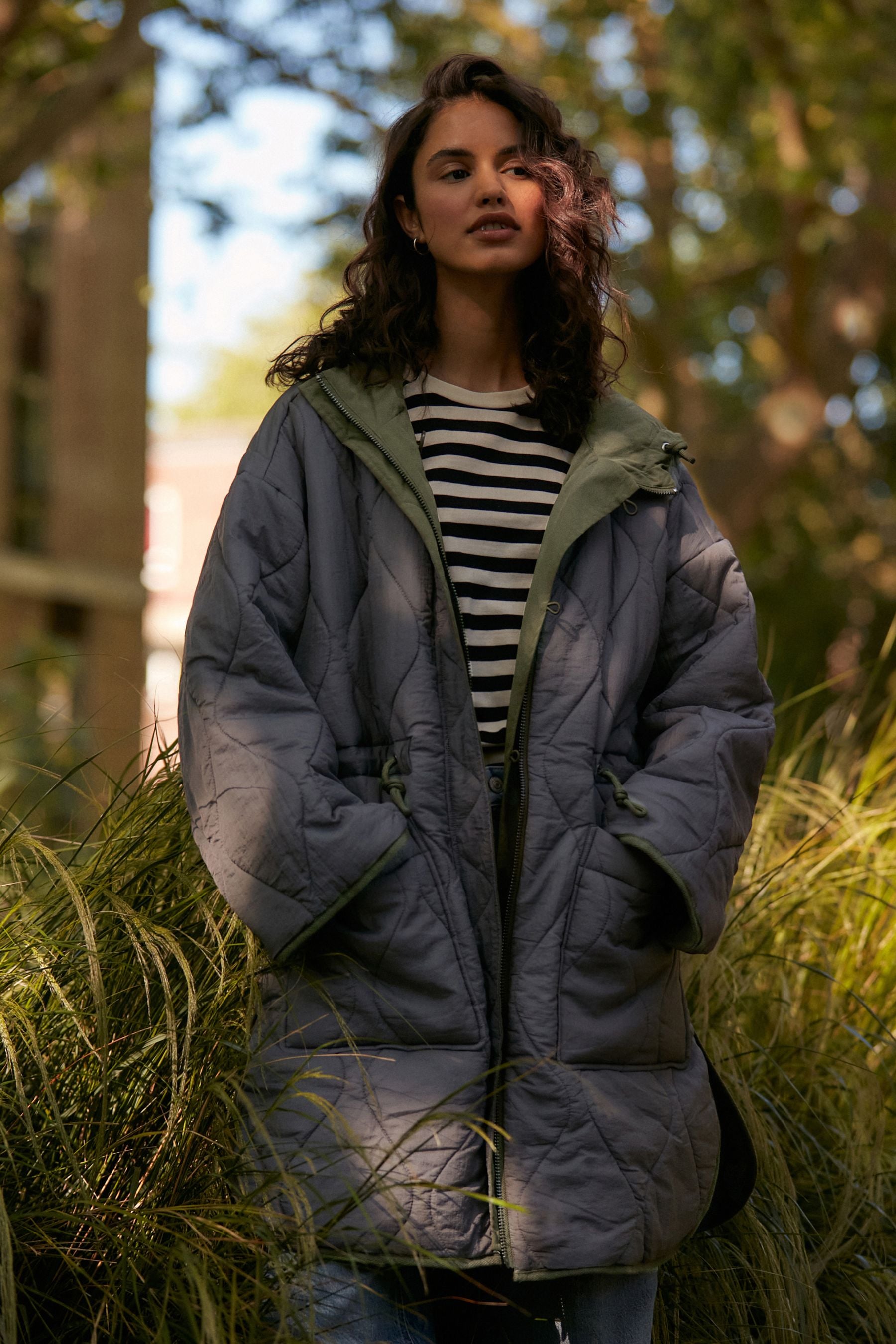 Khaki quilted coat new arrivals