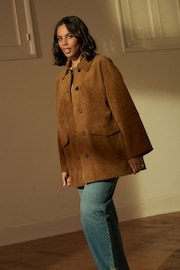 Tan Brown Retro Faux Suede Jacket - Image 1 of 7