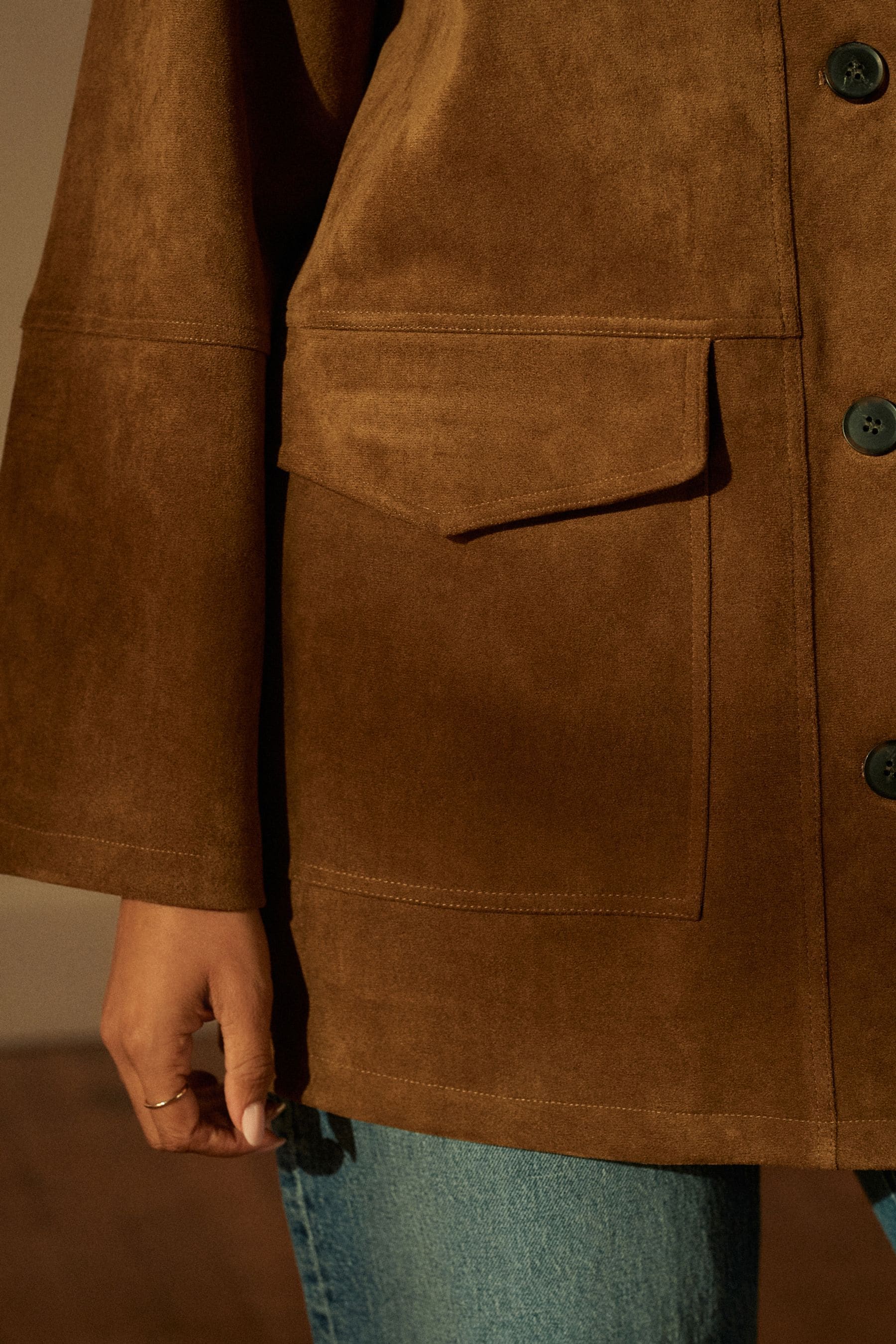 Buy Tan Brown Retro Faux Suede Jacket from the Next UK online shop