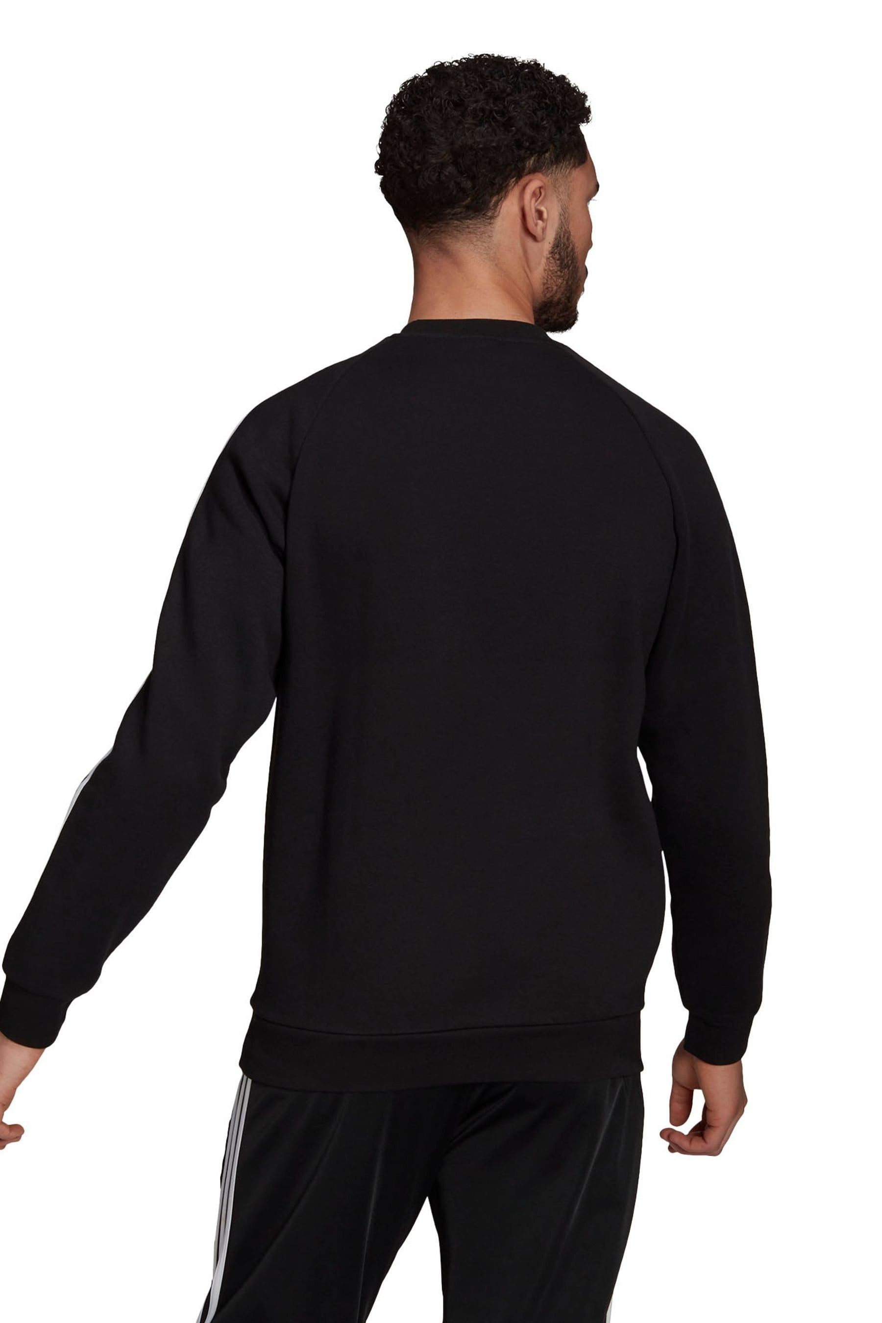 Adidas originals three stripe crew neck sweat in blac clearance