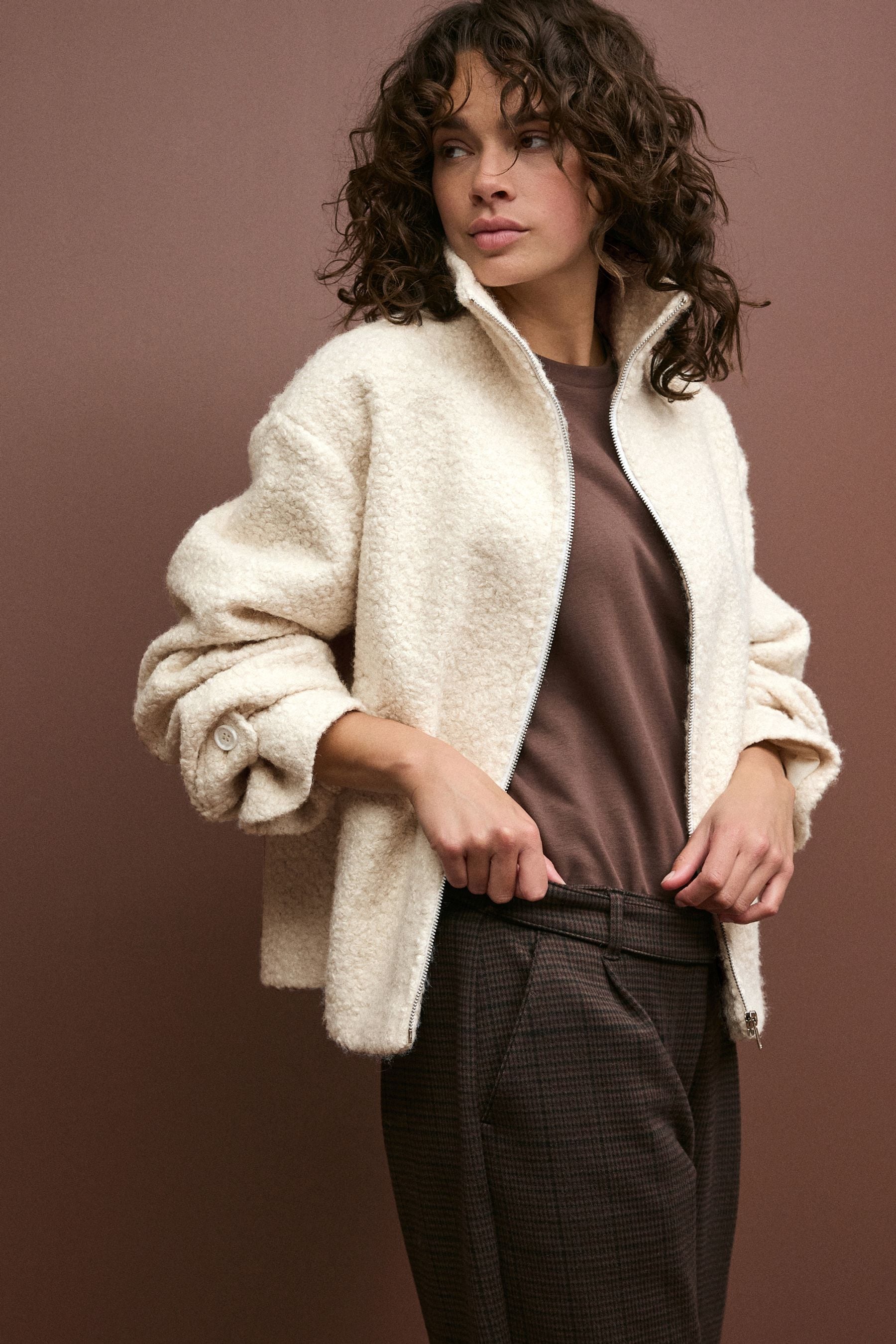 Cream funnel neck coat on sale