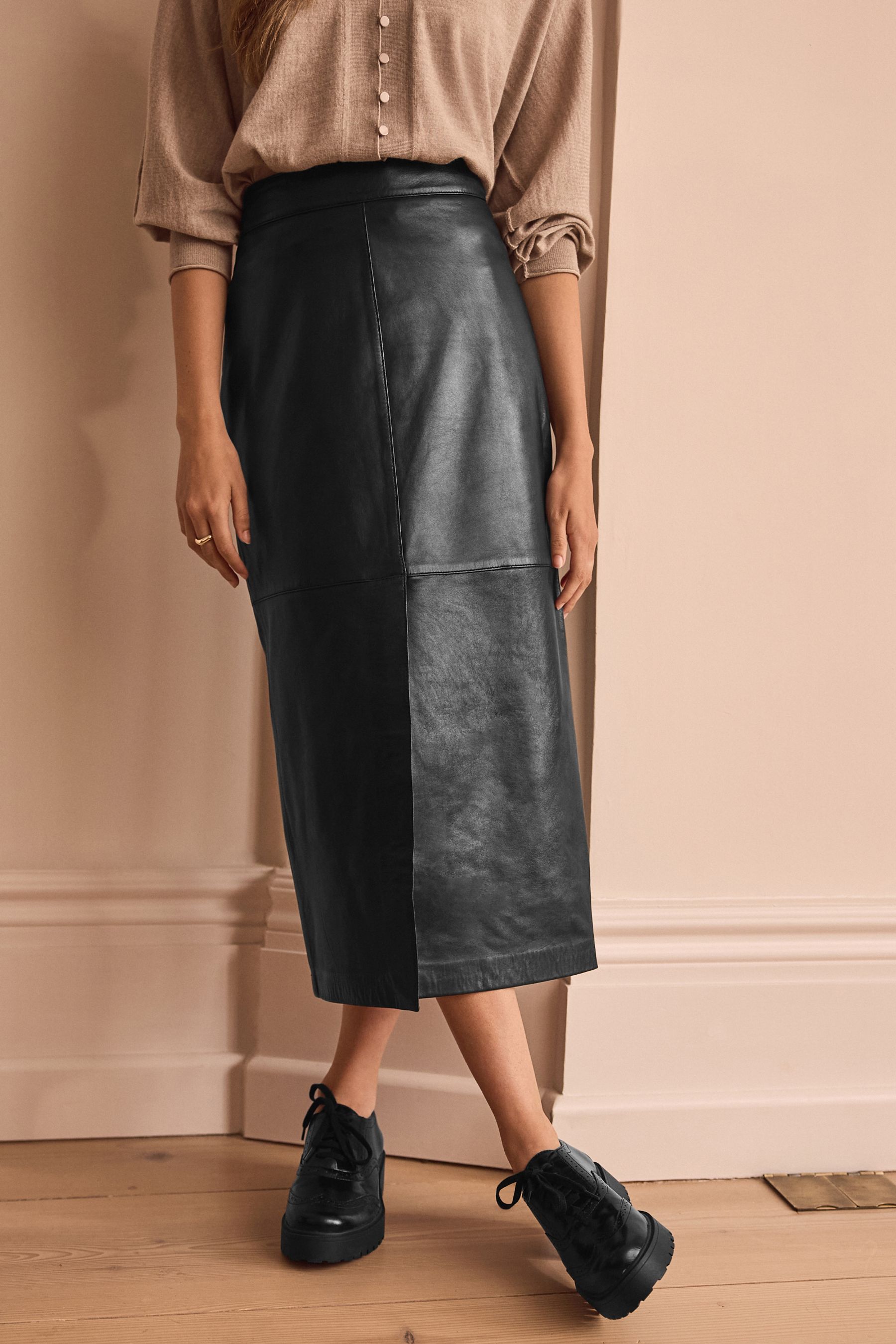 Genuine leather midi skirt outlet