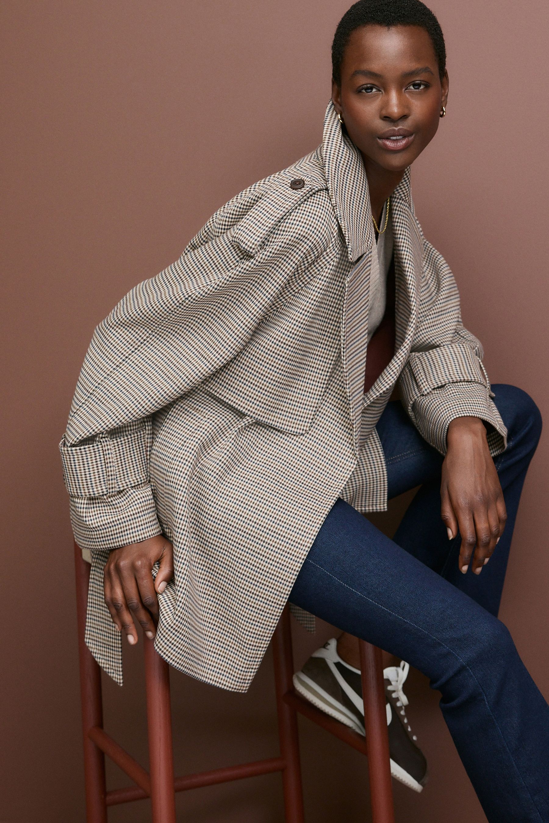 Checked short coat hotsell