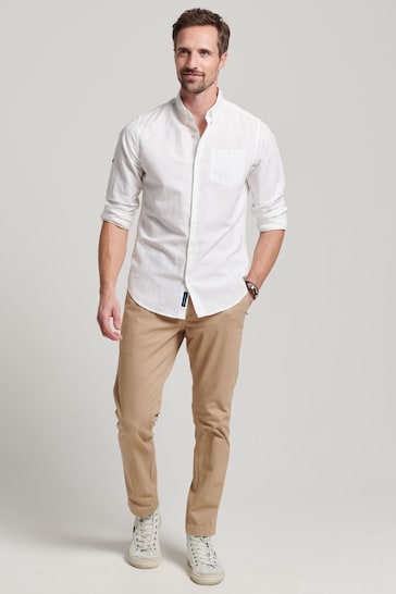 Superdry White Organic Cotton Studios Linen Button Down Shirt