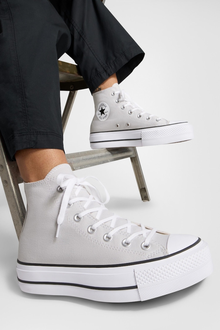 Converse Grey Chuck Taylor All Star Lift High Top Wide Trainers - Image 1 of 16