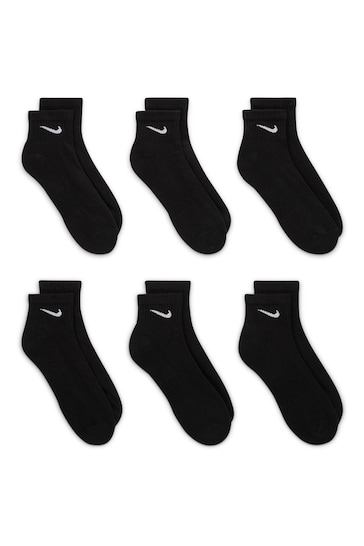 Nike Black/White Everyday Cushioned Training Ankle Socks 6 Pack