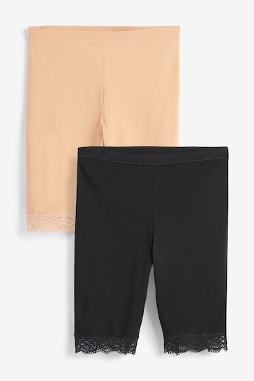 Black/Nude Cotton Blend Anti-Chafe Shorts 2 Pack