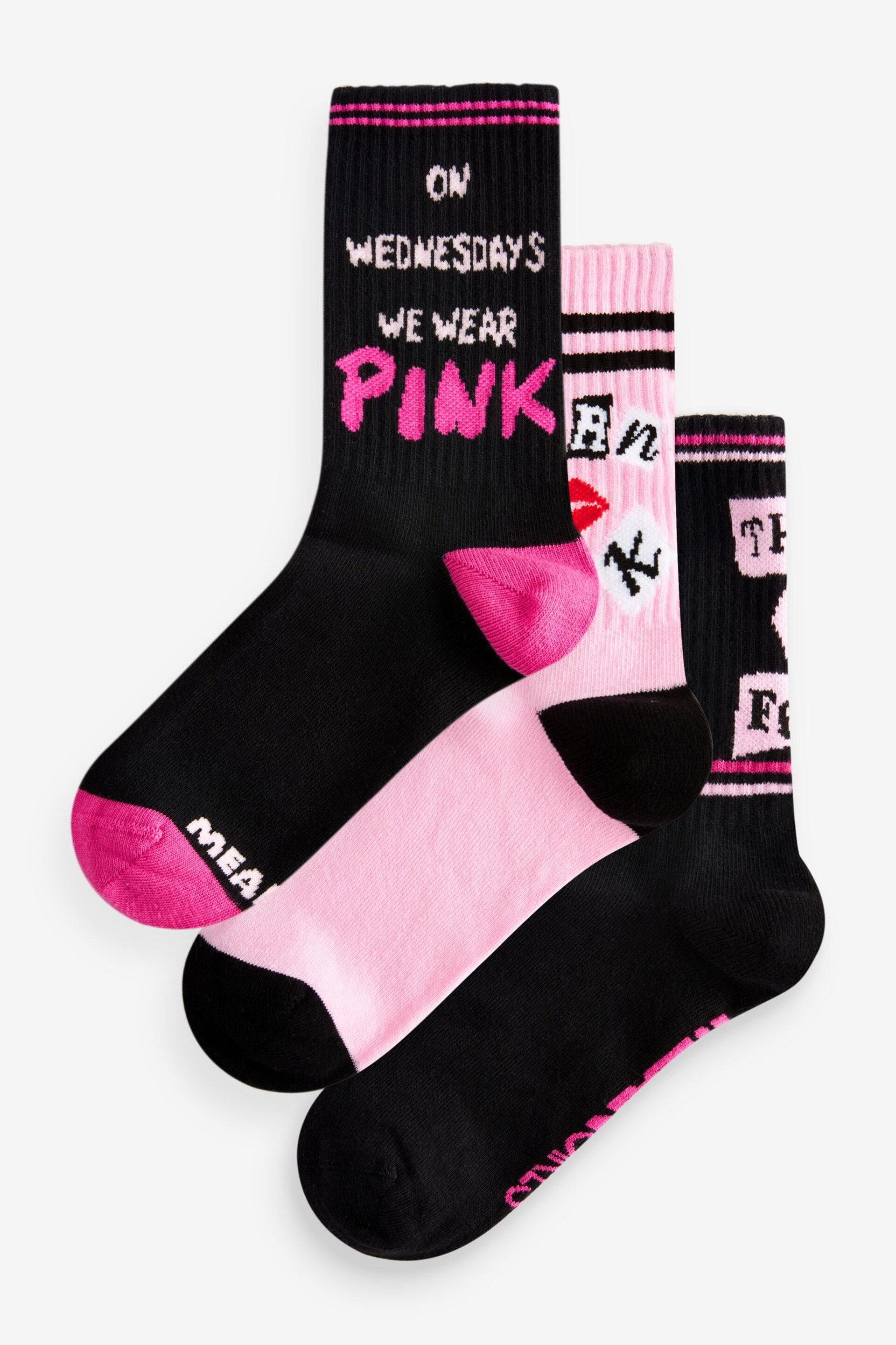 Pink/Black Mean Girls Ankle Socks 3 Pack - Image 1 of 5
