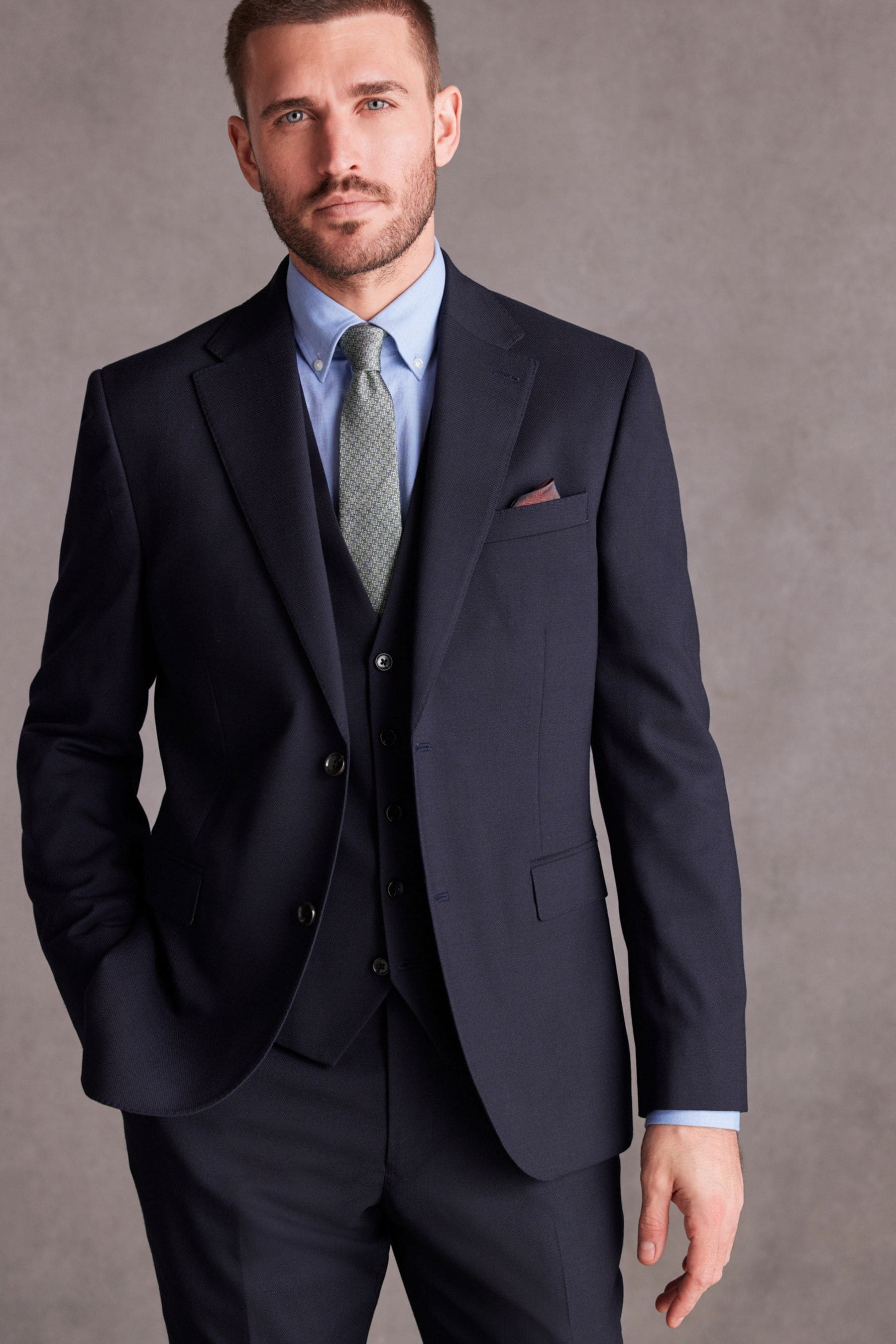 Buy Navy Blue Slim Fit Signature Tollegno Italian Wool Textured Suit Jacket from Next Oman
