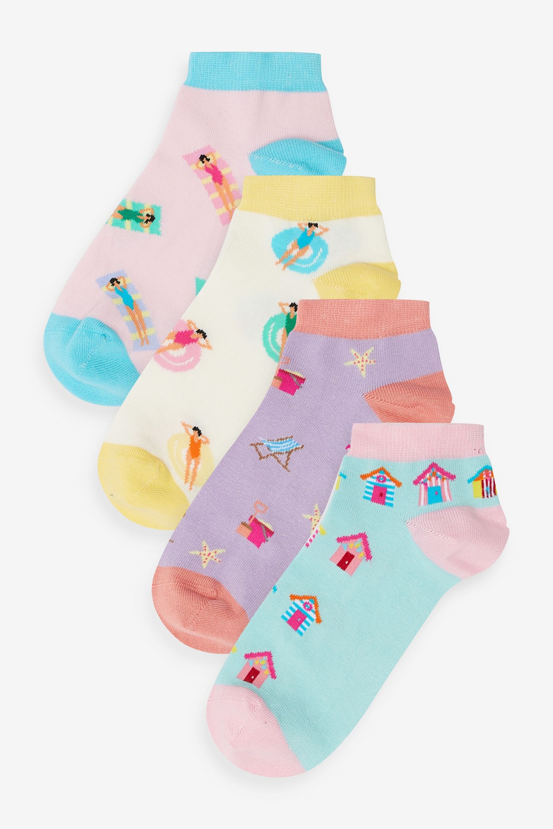 Pastel Beach Scene Trainer Socks 4 Pack - Image 1 of 5