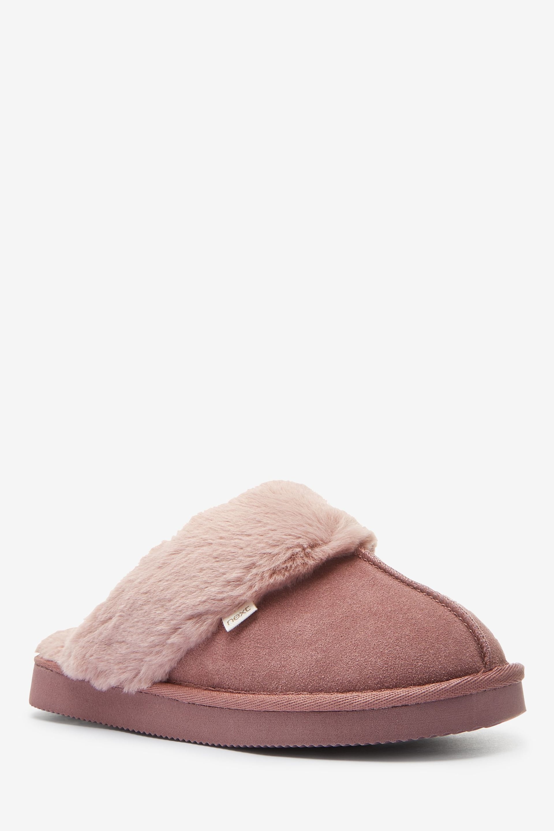 Mink Pink Suede Faux Fur Lined Mule Slippers - Image 4 of 6