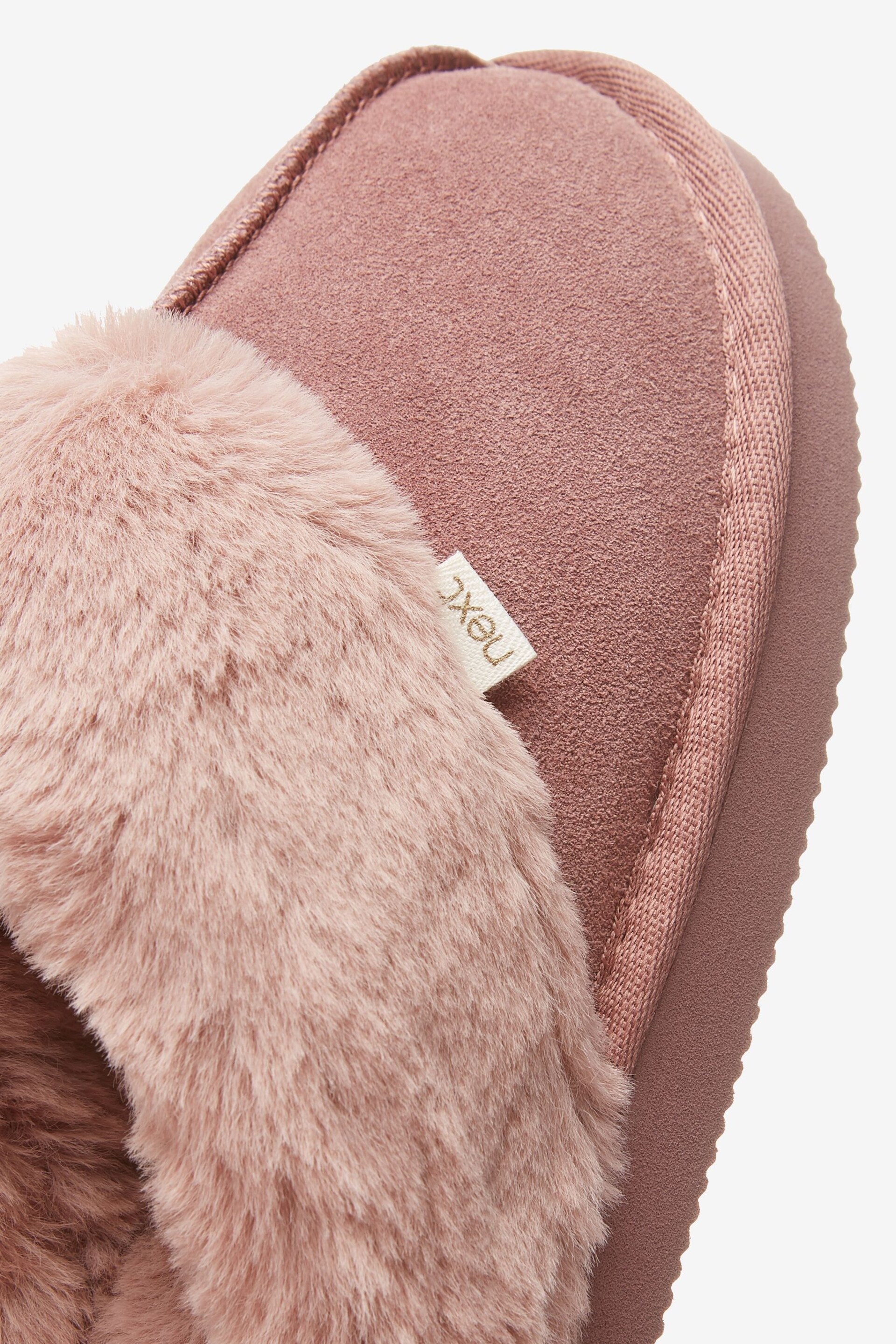 Mink Pink Suede Faux Fur Lined Mule Slippers - Image 6 of 6