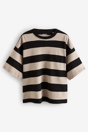 Stone Neutral Stripe 100% Cotton Heavyweight Relaxed Fit Crew Neck T-Shirt - Image 6 of 7