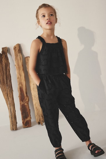 Black Broderie Co-ord Top and Joggers Set (3-16yrs)