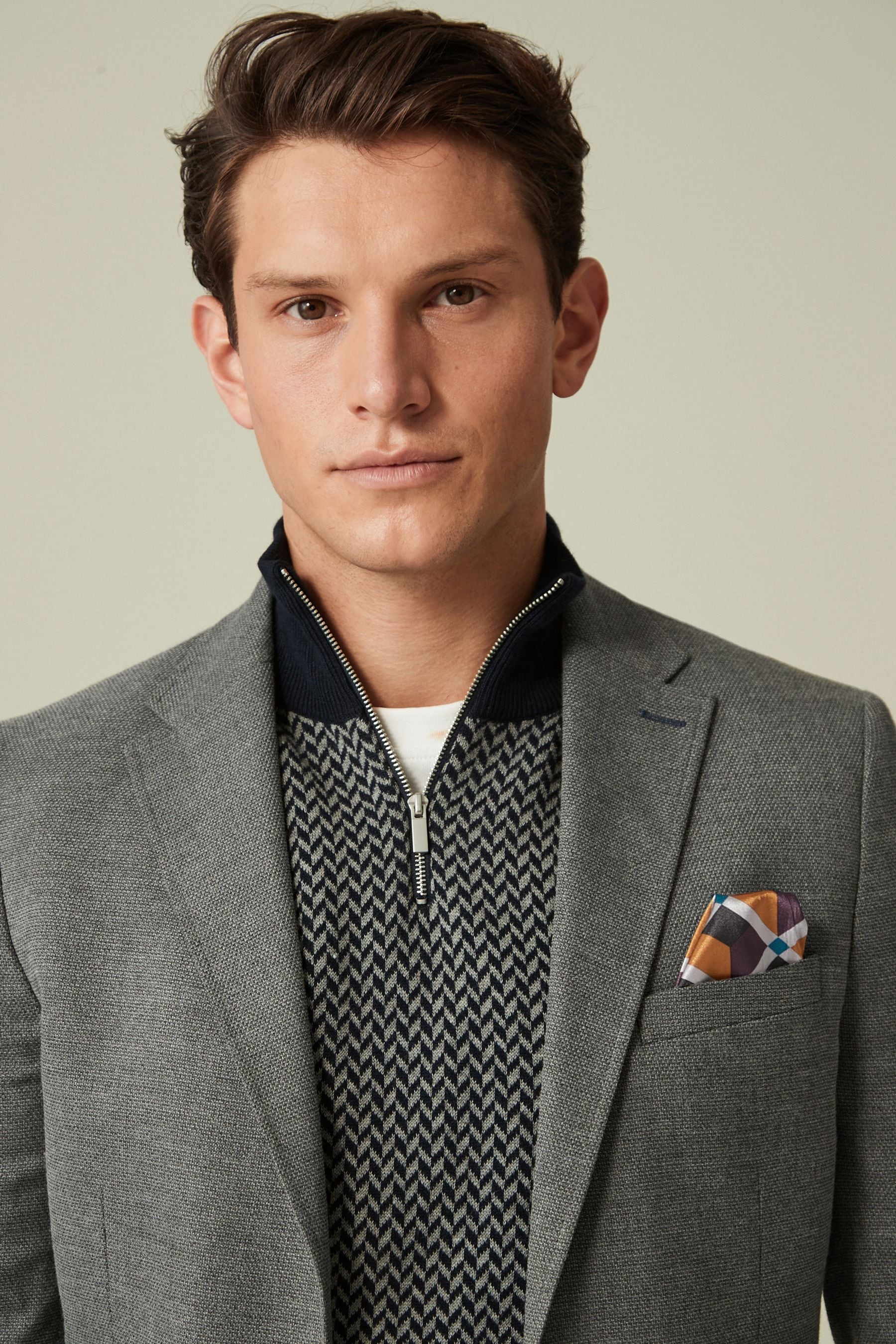 Grey textured blazer top