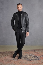 Black Signature Leather Bomber Jacket - Image 2 of 8