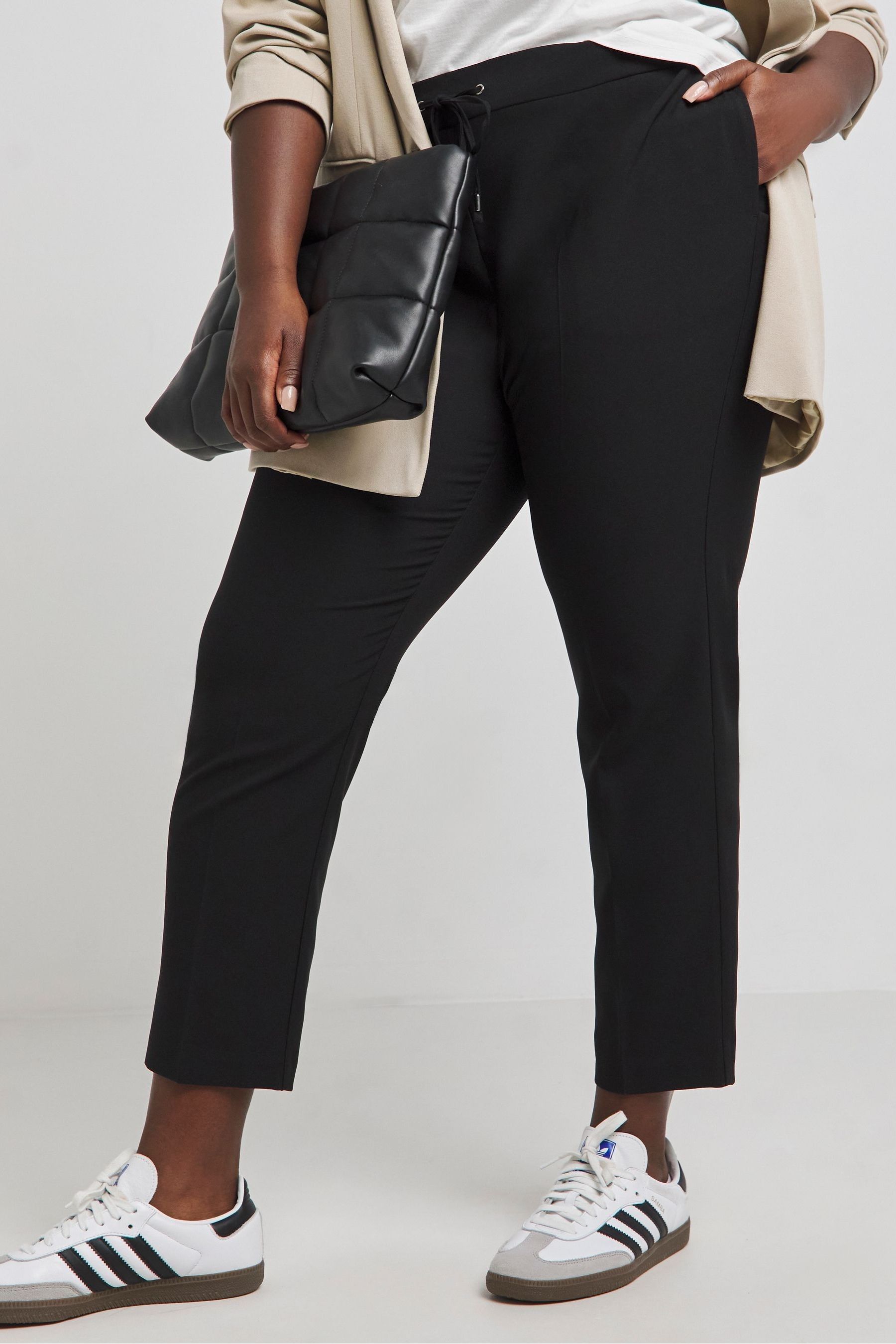 Buy Simply Be Black Essentials Stretch Tie Waist Workwear Trousers from Next Canada