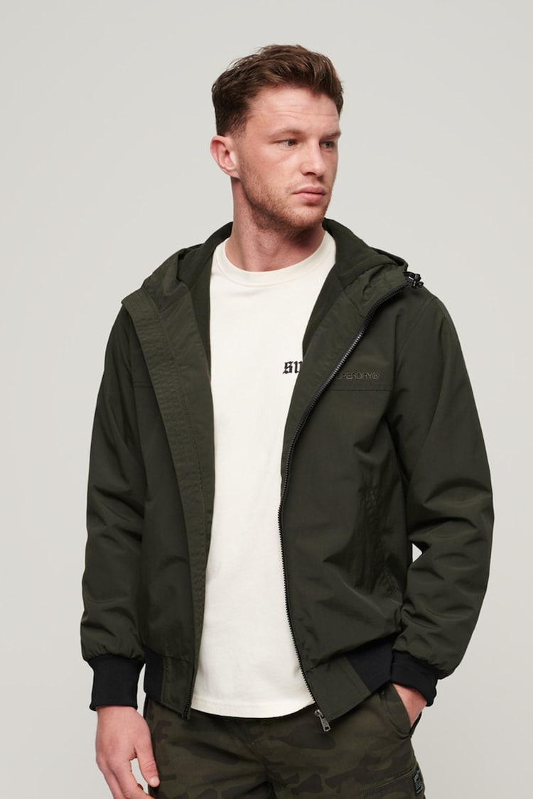 Superdry Green Surplus Nylon Hooded Bomber Jacket - Image 1 of 4