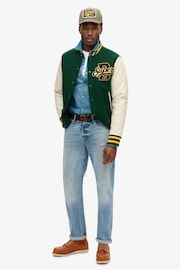 Superdry Pine Green Varsity Wool Bomber Jacket - Image 2 of 6