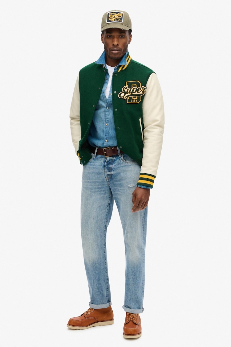 Superdry Pine Green Varsity Wool Bomber Jacket - Image 2 of 6