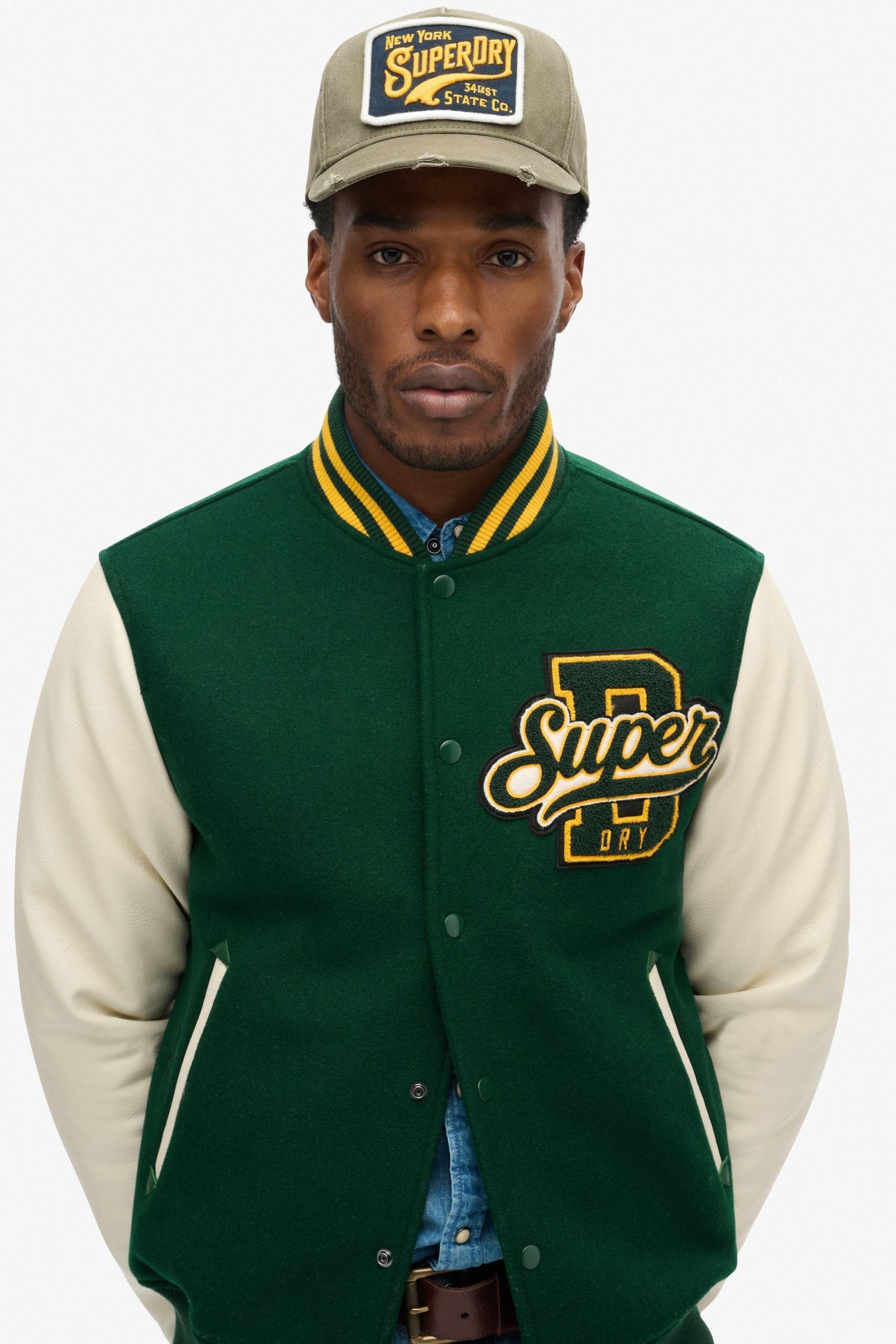 Green baseball jacket online