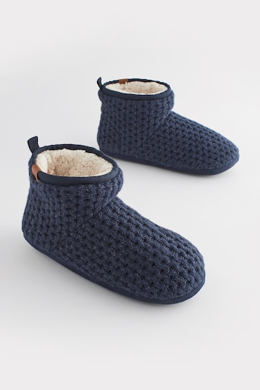 Navy Blue Chunky Knit Slipper Boots