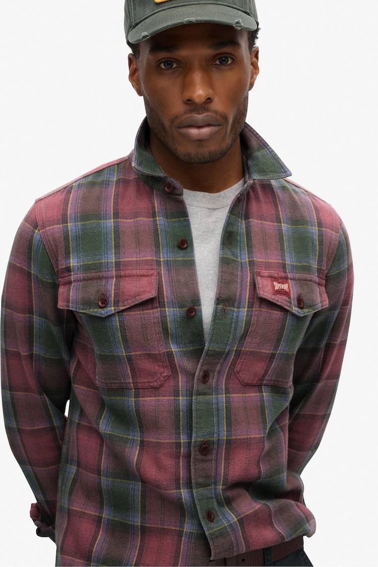 Superdry Yosemite Check Red Cotton Worker Check 100% Cotton Shirt - Image 2 of 5