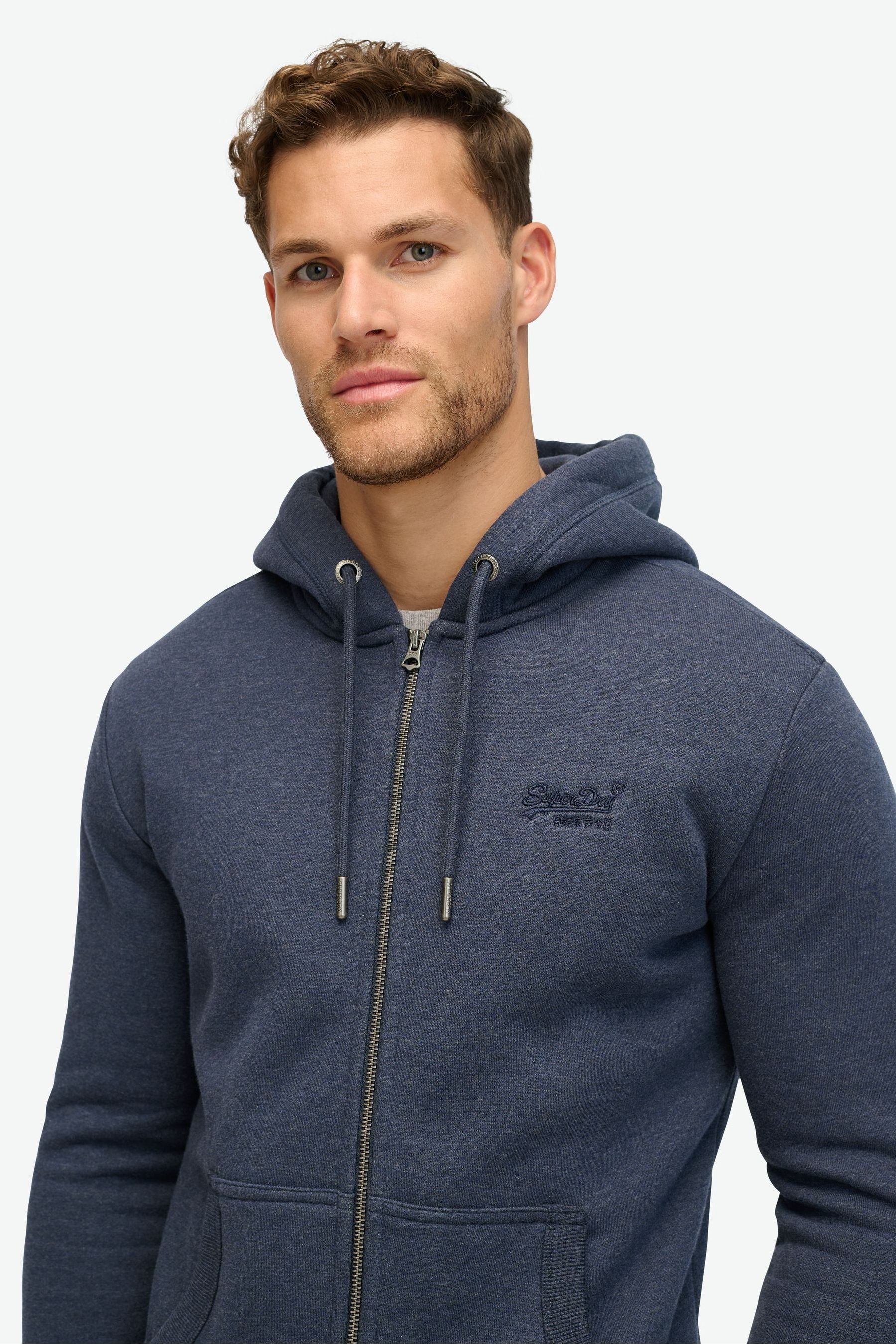 Buy Superdry Heritage Navy Marl Essential Logo Quarter Zip 100 Cotton Hoodie from Next Canada