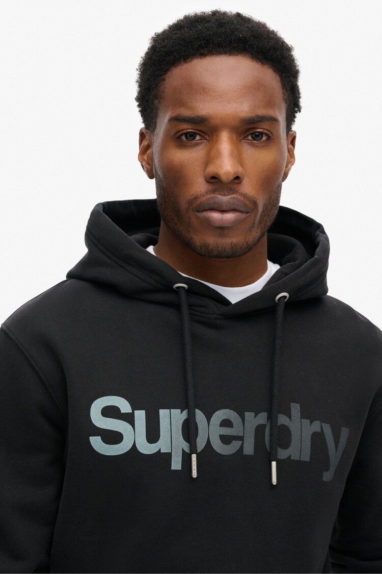 Superdry Black Loose Core Logo Fade 100% Cotton Hoodie - Image 2 of 5