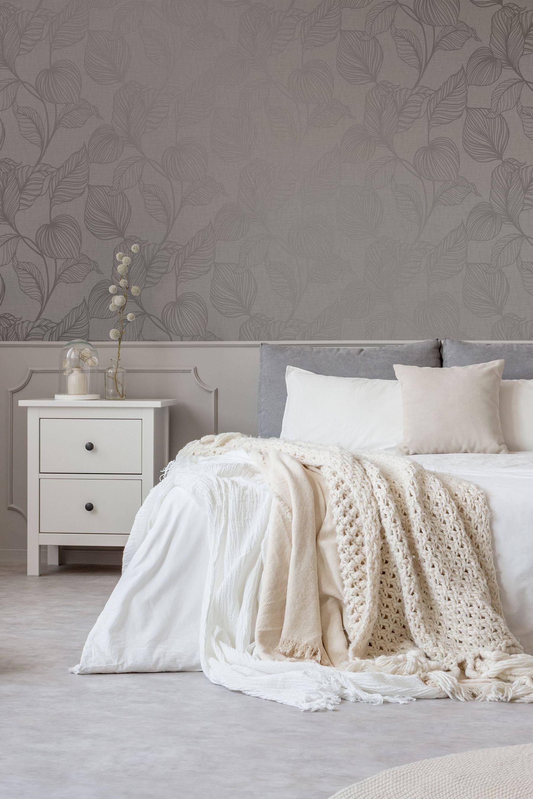 Buy Art For The Home Light Grey Boutique Royal Palm Wallpaper from the