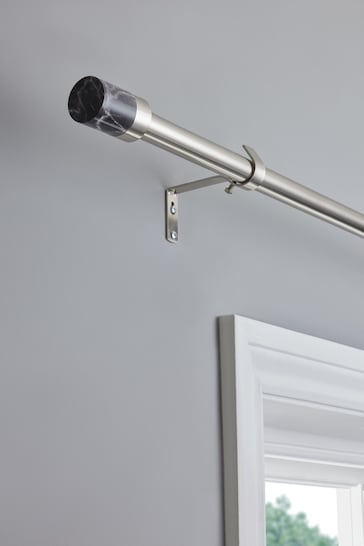 Brushed Silver Marble Finial Extendable Curtain Pole Kit