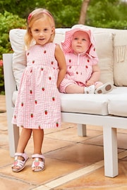 JoJo Maman Bébé Pink Girls' Strawberry Embroidered Gingham Dress - Image 1 of 9