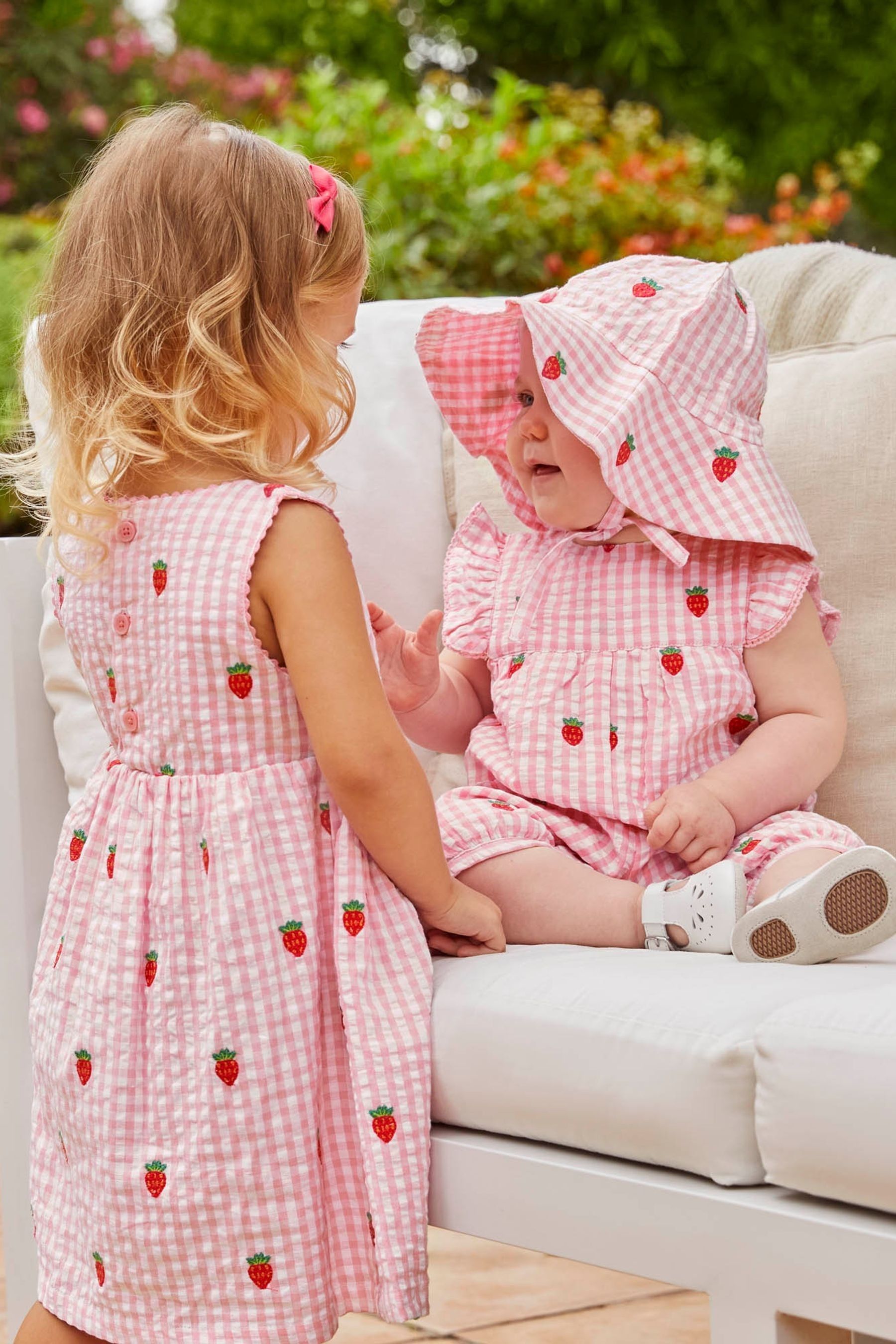 Buy JoJo Maman Bebe Pink Girls Strawberry Embroidered Gingham Dress from Next Luxembourg