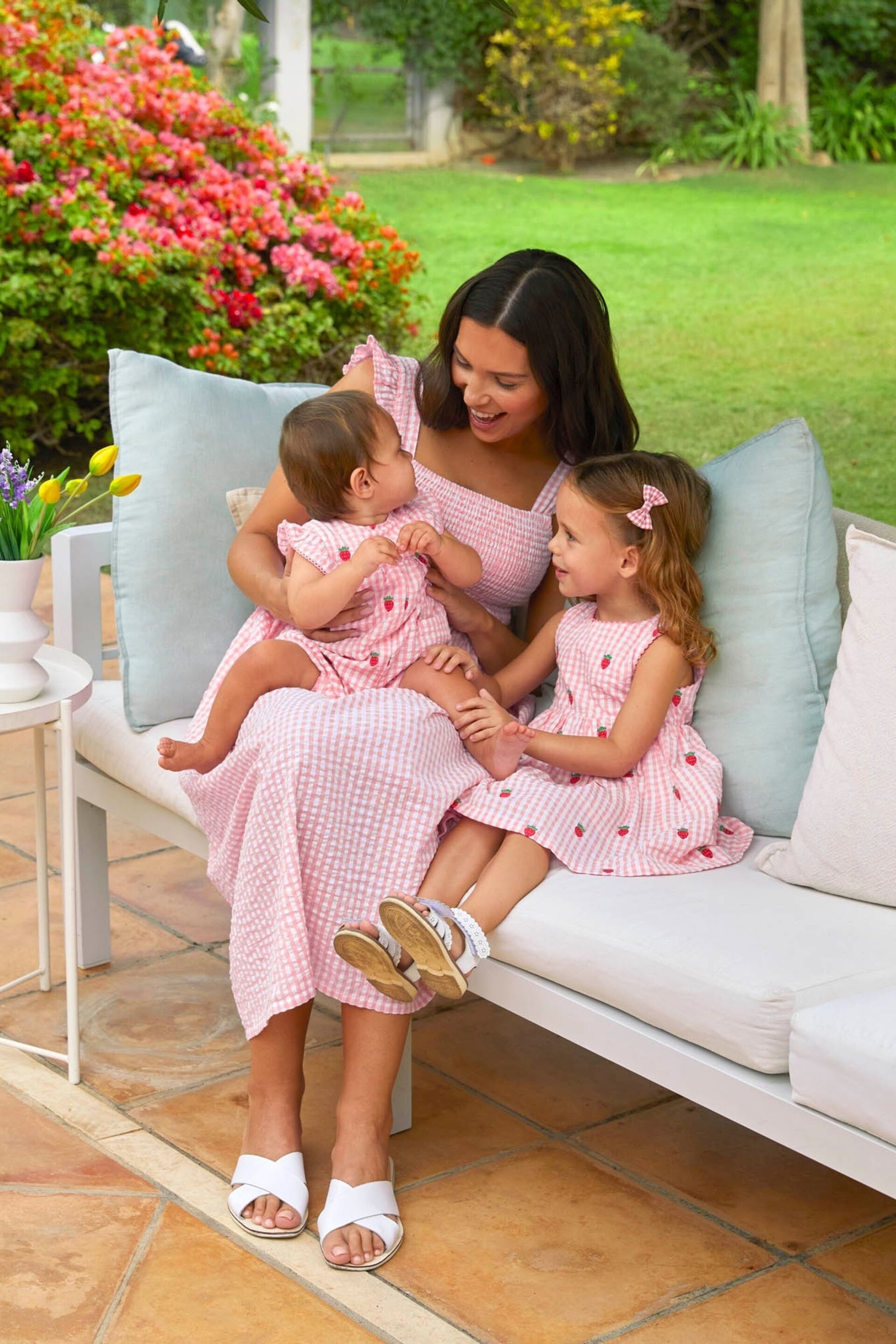 JoJo Maman Bébé Pink Girls' Strawberry Embroidered Gingham Dress - Image 3 of 9