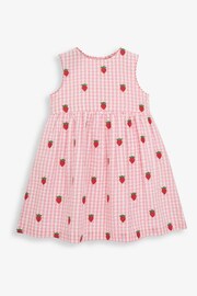 JoJo Maman Bébé Pink Girls' Strawberry Embroidered Gingham Dress - Image 8 of 9