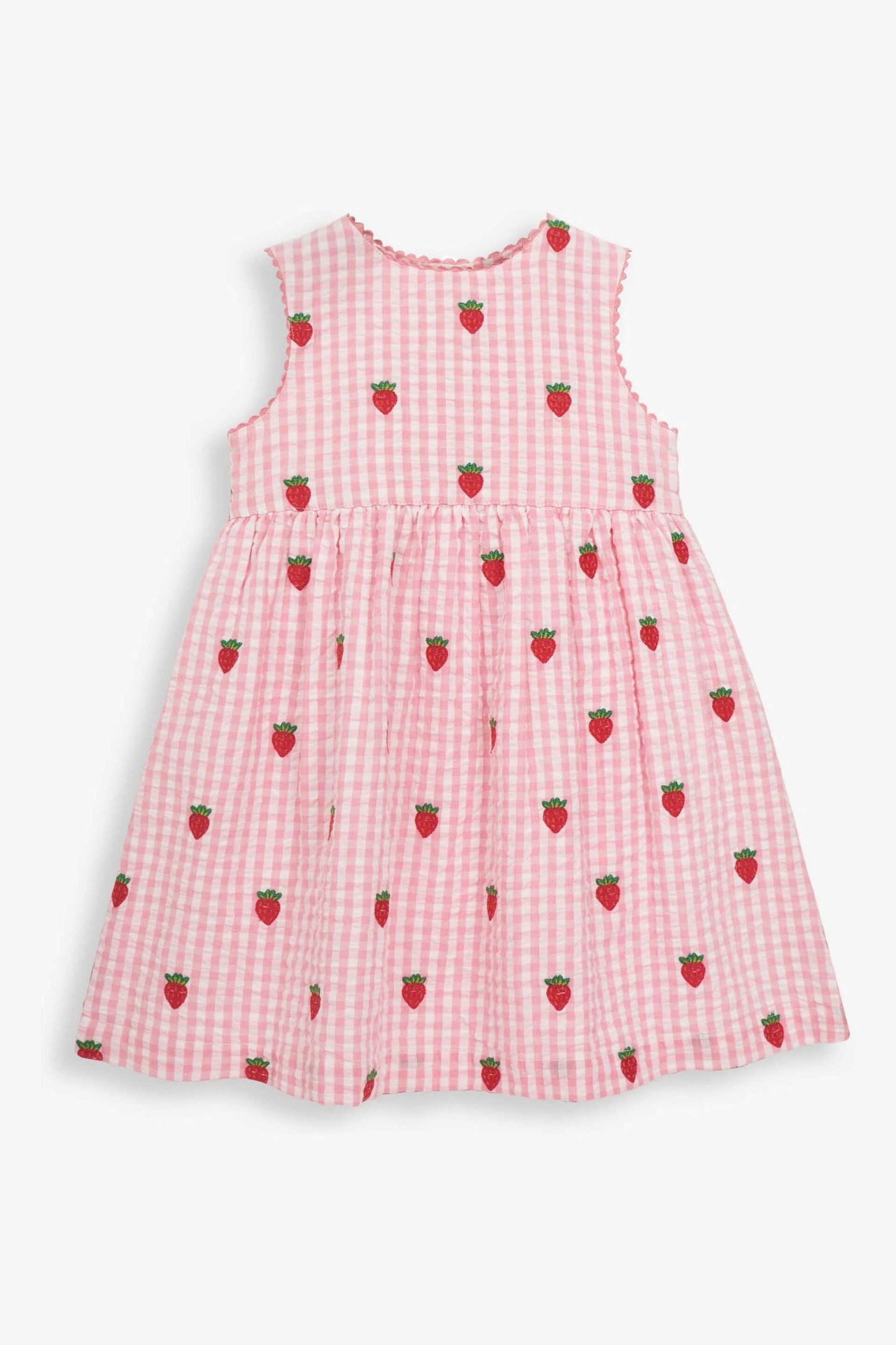 JoJo Maman Bébé Pink Girls' Strawberry Embroidered Gingham Dress - Image 8 of 9