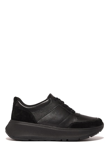 FitFlop F Mode Leather Suede Flatform Black Sneakers