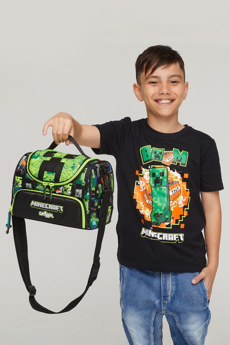 Smiggle Black/Green Minecraft Double Decker Lunchbox with Strap - Image 2 of 5