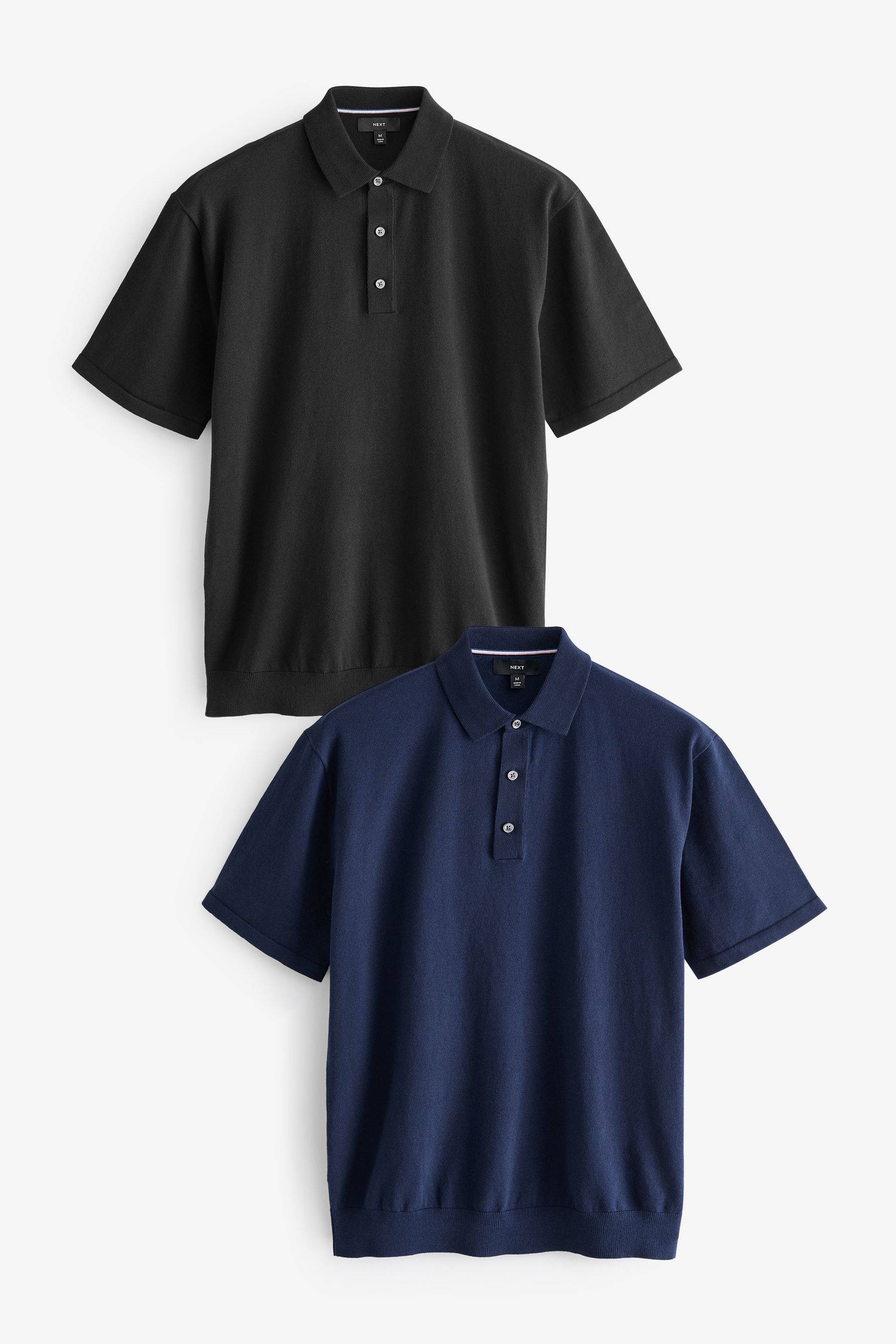 Buy Black Navy Blue Regular Fit Knitted Polo Shirts 2 Pack from the Next UK online shop