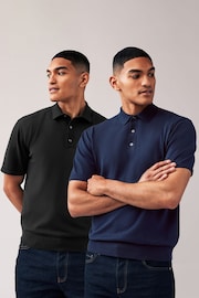 Black/Navy Knitted Regular Fit 2 Pack Polo Shirts - Image 1 of 13