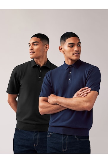 Black/Navy Knitted Regular Fit 2 Pack Polo Shirts