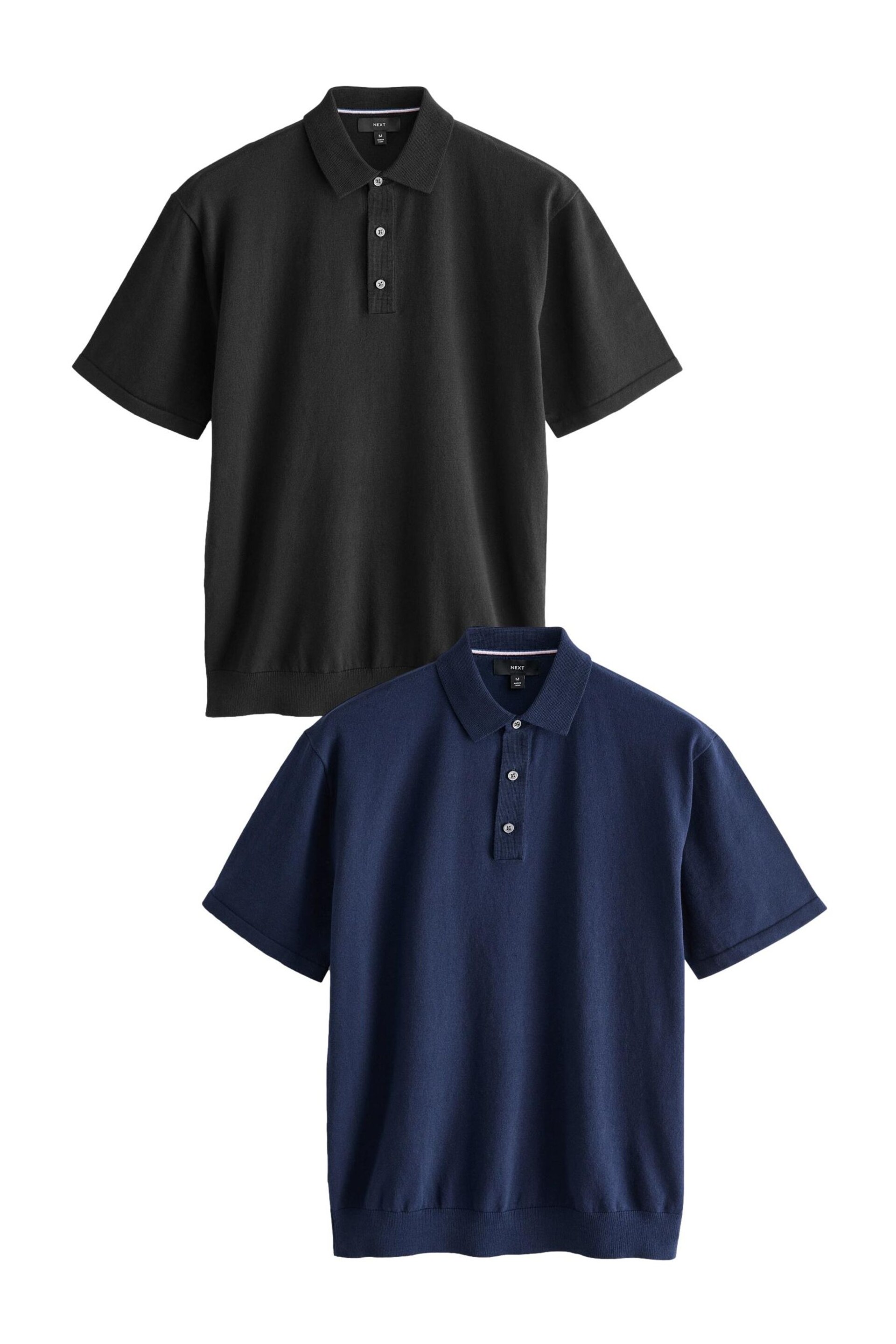 Black/Navy Knitted Regular Fit 2 Pack Polo Shirts - Image 9 of 13