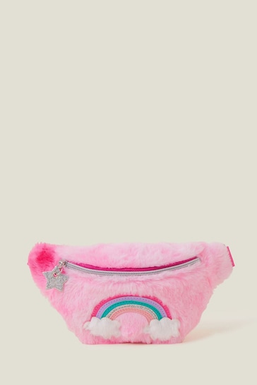 Accessorize Pink Faux Fur Rainbow Belt Bag