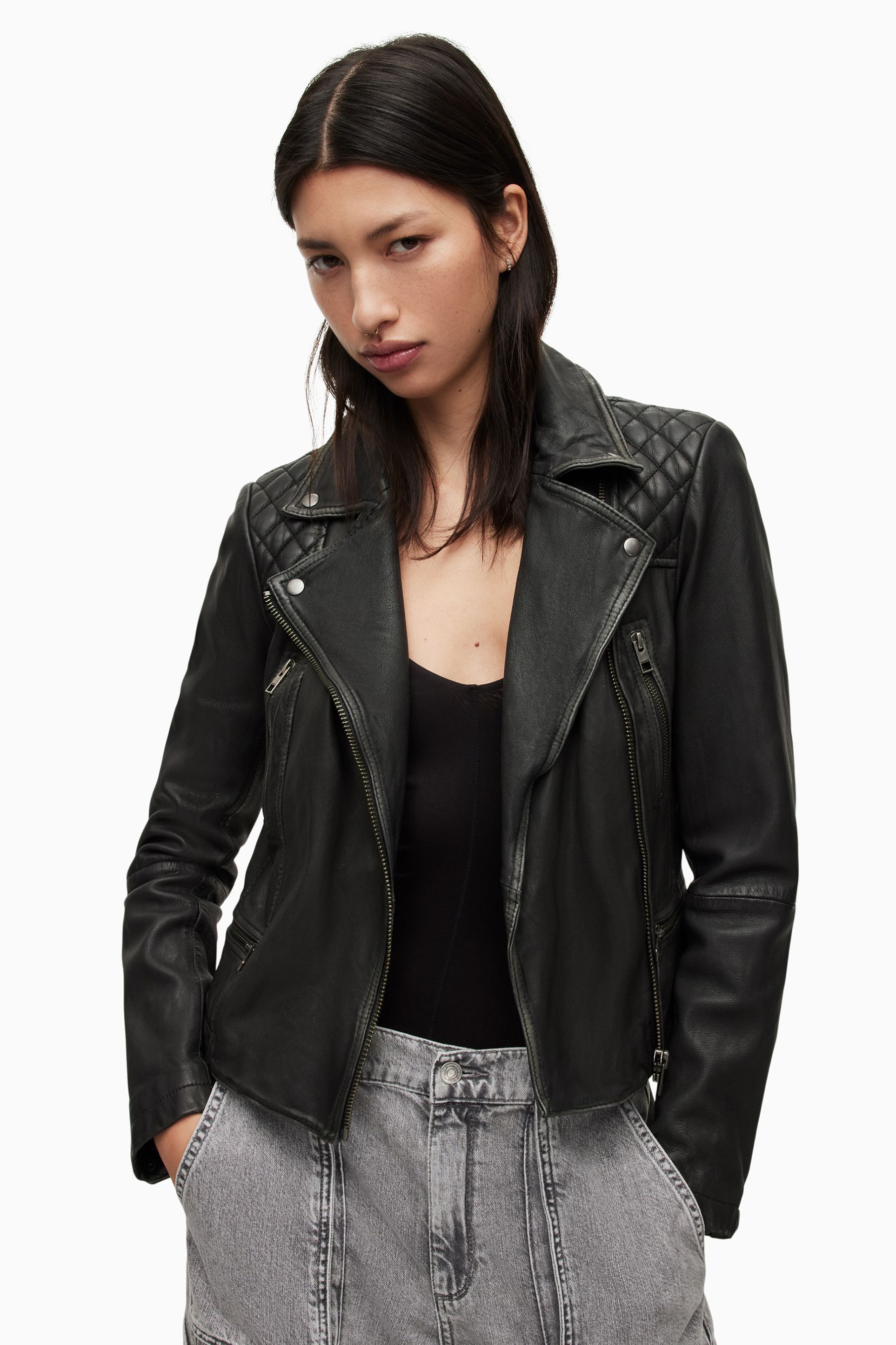 Buy AllSaints Black Cargo Leather Biker Jacket from the Next UK online shop