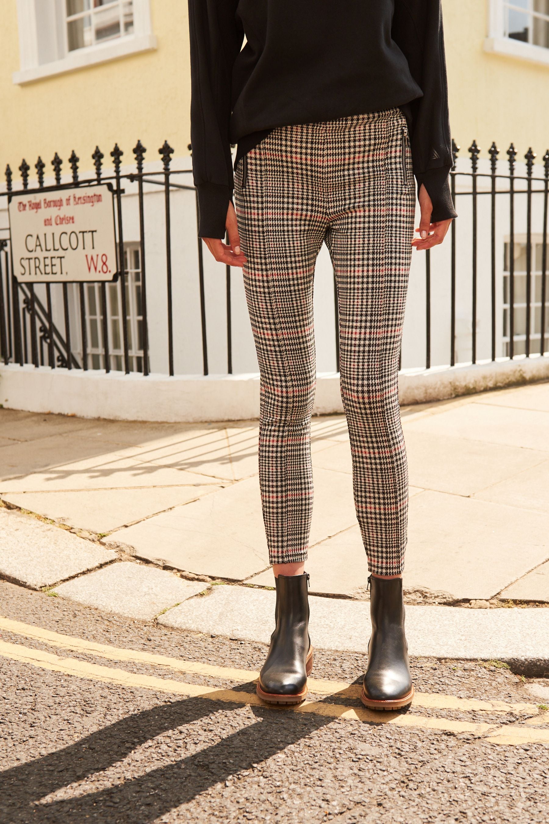 Buy Neutral Check Ponte Zip Detail Leggings from Next Luxembourg