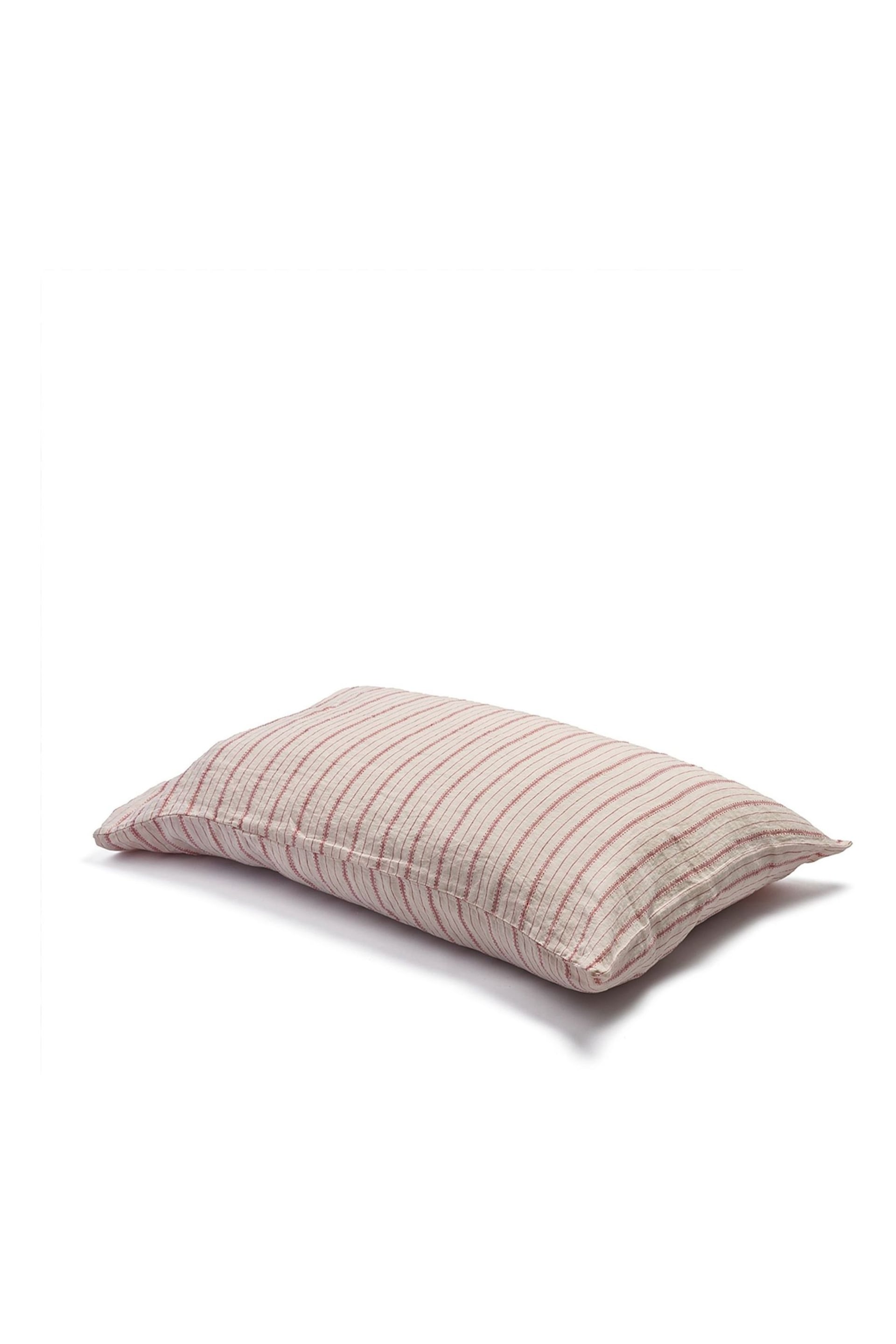 Piglet in Bed Mineral Red Ticking Stripe Set of 2 Linen Pillowcases - Image 2 of 2