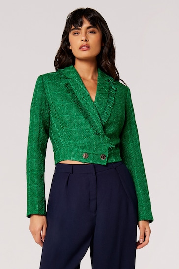 Apricot Green Fringed Cropped Blazer